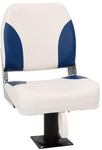 vidaXL Bootssitz Set 2-TLG., Bootsstuhl mit Hoher Rückenlehne, Klappbar Steuerstuhl für Boot, Steuersitz Klappsitz Boot, Blau Weiß
