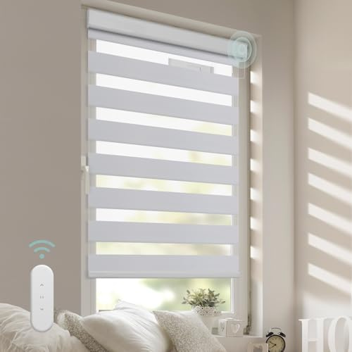 Doppia tenda a rullo elettrica 90 cm x 200 cm, morsetto per tenda doppia, tenda avvolgibile con cassetta e telecomando, altezza regolabile e sicurezza bambini per finestre