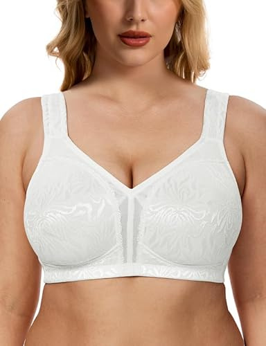 WingsLove Women's Full Coverage Plus Size Everyday Bra Minimizer Wireless Non Padded Wide Straps Comfort and Support for Large Bust(White, 44H)