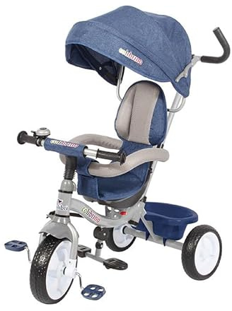 TRICICLO COLIBRINO BLUE JEANS - 86x50x98 cm - Tessuto Ergonomico - Sediolino Girevole - Per Bambini - Collezione 2023