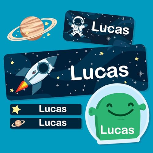 My Nametags® Name Stickers School Set – 52 No-Iron, Washable Labels for Clothes & Items | Mixed Sizes (Space)