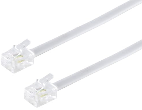 1aTTack.de 1 x 10 m – telefonkabel RJ11 6/4 kontakt till RJ11 6/4 kontakt platt kabel 4-ledarig westernkontakt vit