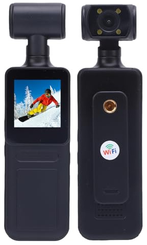 Cuifati Cámara de Acción 4K Ultra HD con Lente Giratoria, Aplicación WiFi para Viajes Deportivos, Cámara Portátil con Luz LED