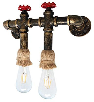 Apliques de Pared con Tubería Deua, Base de 2 Luces, Iluminación Industrial, Aplde Metal de Colores Llamativos, Lámpara de Pared para Interiores, Luminaria Retro.