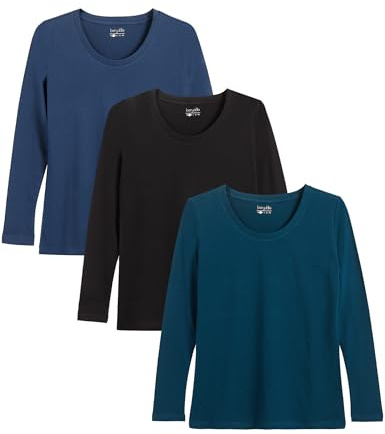 berydale Maglietta Basic Girocollo a Maniche Lunghe da Donna, Confezione da 3 Pezzi, in 100% Cotone, a Maniche Lunghe, da Donna, in Diversi Colori
