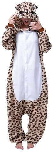 Ovender Cosplay Pijama Kigurumi Disfraz Animale Mono de una Pieza Carnaval Navidad Halloween Adultos Unisex Mujer Hombre Ropa Interior Espectáculo Invierno (L/XL, Leopardo Marrón Blanco)
