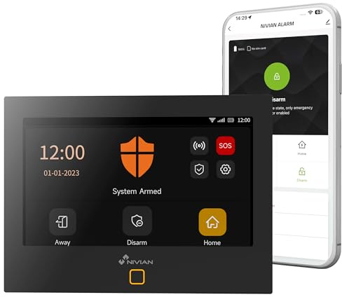NIVIAN Sistema di Allarme Casa WiFi + GSM 4G con Schermo Touch – Kit Antifurto Wireless per Casa e Ufficio, App Tuya, Notifiche SMS e Chiamate, Sirena e Sensori