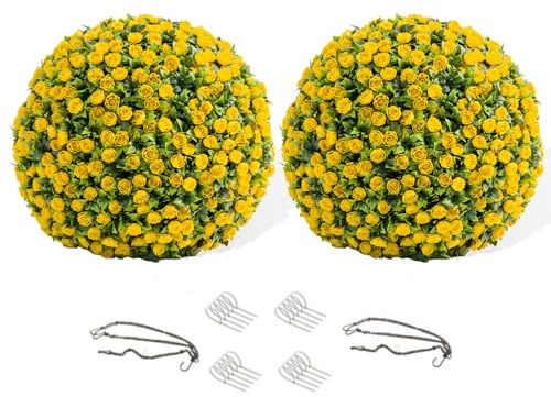 Takywep Artificial Topiary Balls Set of 2, Fake Topiary Rose Balls for Home Decor Indoor and Outdoor,Wedding,Party Decoration