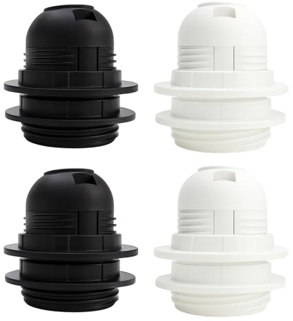 QhgPnt 2 Pcs Lamp Holder, Bulb Holder for Home and Office Lighting, White & Black Threaded Light Socket, Easy to Install, White and Black