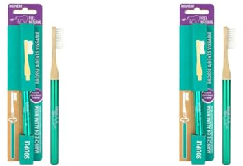 Brosse à Dent Souple Vert - Bambou Naturel et Aluminium avec des Poils Naturels d'Huile de Ricin - Nettoyage en Douceur des Dents - Hygiène Dentaire, Gencive, Tartre - Rechargeable sur les Manches