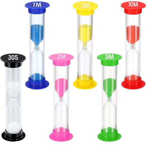 YAOYYG Set de 6 Relojes de Arena de Colores, Minuto, 2 Minutos, 3 Minutos, 5 Minutos, 10 Minutos, Reloj de Arena, Temporizador, para Cocina, Juegos, Escuela y Cepillado de Dientes