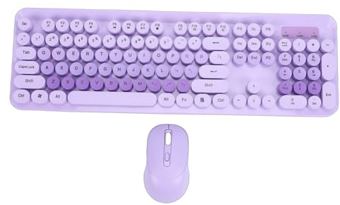 Yanmis Kombination Av Trådlöst Tangentbord och Mus, 2,4 GHz Retro Skrivmaskinsstil med Runda Tangentknappar, 12 Multimediasnabbtangenter, Numerisk Tangentbord, Tyst Klickmus, för (PURPLE)