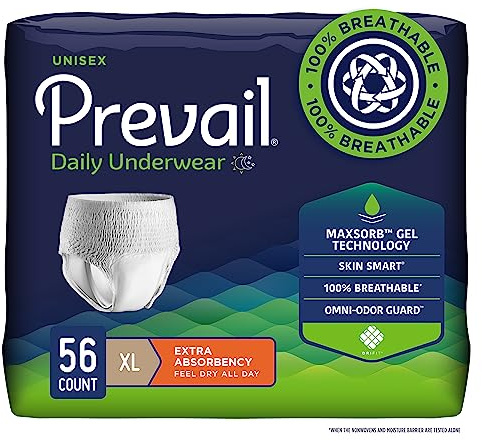 Prevail Daily Protective Underwear - Unisex Adult Incontinence Underwear - Disposable Adult Diaper for Men & Women - Maximum Absorbency - X-Large - 56 Count (4 packs of 14)