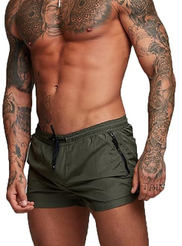 TMEOG Badehose für Herren Schnelltrocknend Badeshorts Kurz Herren Badehose Männer Schwimmhose Boxer Kurze Hose Schwimmshorts mit Reissverschluss(ArmyGrün, M)