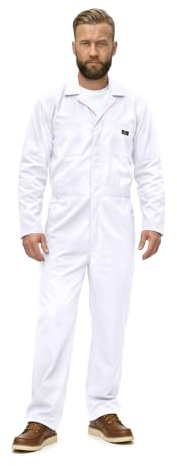 Natural Uniforms Mens Long Sleeve Zip Up Twill Coverall, Stain and Wrinkle Resistant (White, Large)