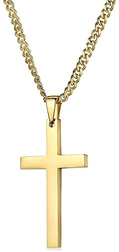Lifetime Bling Collier en chaîne dorée avec croix pour homme, mari, père et meilleur ami. Grande croix religieuse, 5 mm (largeur) x 55,9 à 71,1 cm (longueur), Or blanc, Diamant