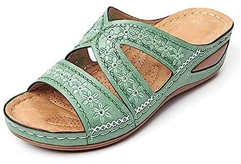 Syfinee Damsandaler, kilklack öppen tå sandaler, ortopediska bågstöd sandaler sommar tjocka plattformssandaler kvinnor broderade sandaler