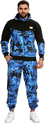 A2Z Mens Tracksuit Hoodie with Joggers Camouflage Sweatpants - T.S Camo 602 Blue._XL