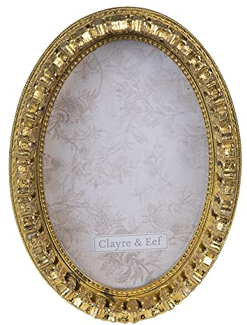 Clayre & Eef Bilderrahmen 10x15 cm Goldfarbig Kunststoff Oval Fotorahmen
