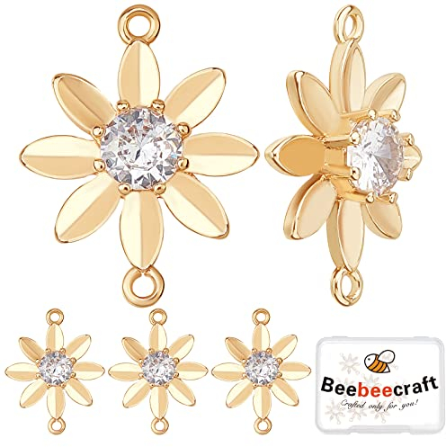 Beebeecraft 10 Stück/Box Zirkonia Glieder 18 Karat Vergoldet Sonnenblumen Verbindungsstücke Charms Armband Halsketten Verbindungsstück Armband Halsketten Verbindungsstück