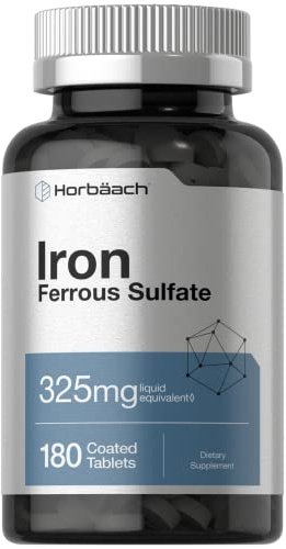 Horbäach Iron Ferrous Sulfate | 180 Count | Vegetarian, Non-GMO & Gluten Free Dietary Supplement
