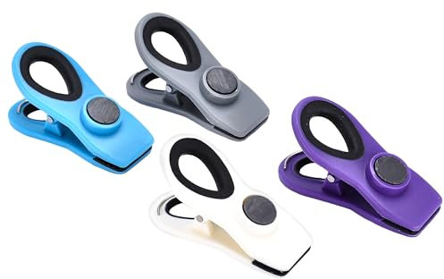 Plemont Lot de 4 Clips Magnétiques pour Fraîcheur et Commande de Collations et Aliments Surgelés Fermeture Sécurisée Clip Magnétique Multifonction Magnétique et Polyvalent Gris Blanc Bleu Clair Violet
