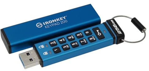 Kingston IronKey Keypad 200 256GB Verschlüsselter USB | Alphanumerische Tastatur | Multi-Pin-Zugang | XTS-AES 256-bit | FIPS 140-3 Level 3 Zertifiziert (Ausstehend) | IKKP200/256GB, Blau