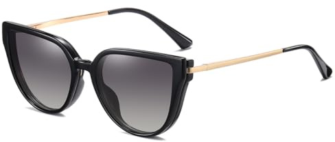 kachawoo Occhiali da sole polarizzati magnetici clip on occhiali da sole donne anti-luce blu lenti metallo TR90 montatura, nero con grigio, L