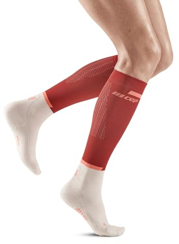 CEP Damen The Run Socks Tall V4 Laufbekleidung Kompressions-Socken Red/Off White - Creme Ii