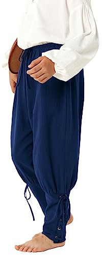 Haloumoning Pantalones medievales para niños, con cordones, cosplay, renacentista, steampunk, vikingo, para el tiempo libre, azul oscuro, 6-8 años