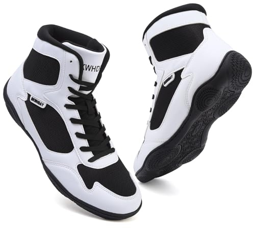 Wrestling Shoes Men Boxing Shoes for Men Pro Wrestling Boots High Top Fitness Weightlifting Powerlifting Shoes Black/White