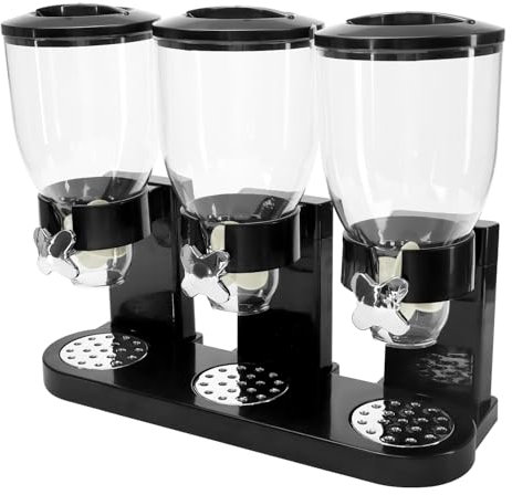 QWORK Triple Dry Food Dispenser - 2L Capacity Each, Easy Twist Mechanism, for Dry Food like Cereal, Rice, Candy, Nuts, Pet Food