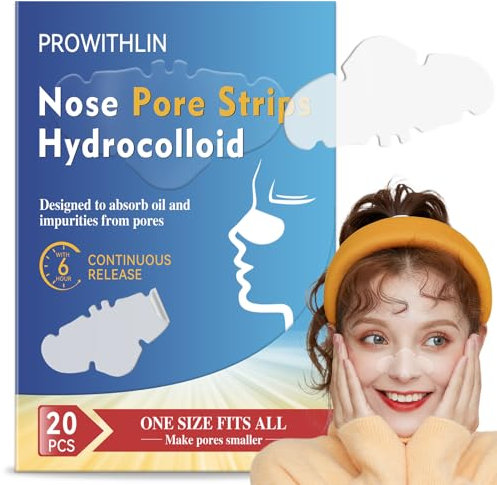 20 Pcs Pore Strips - Hydrocolloid Pore Strips to Absorbs Oil, Unclog and Shrink Pores, Effective Acne and Blackhead Remover for All Skin Types