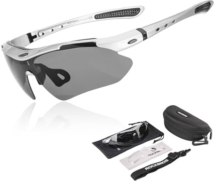 ROCKBROS Fahrradbrille Polarisiert Brille Sonnenbrille Herren/Damen UV 400 mit Kopfband für Brillenträger Outdoorsport Laufen MTB Silber