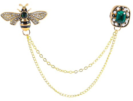 Mikovivi Spilla Ape Vintage, Lega Zinco Spilla Ape di Cristallo con Lunga Catena a Frange Spille da Bavero Versatili per Donna Uomo Accessorio per Camicia Cappello Cravatta Regalo di Gioielli