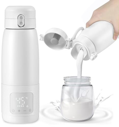 Strixorn Tragbarer Flaschenwärmer für unterwegs, 500ml Große Kapazität Bottle Warmer Präzise Temperaturregelung 37℃-55℃, Babyflaschenwärmer BPA-frei für Muttermilch und Wasser (Weiß)