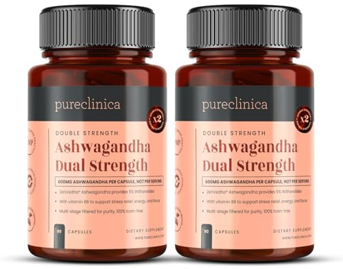 Double Strength ZenVedha® Ashwagandha 12,000mg x 180 Vegan Capsules (2 Bottles of 90) – 5% Withanolides – with Vitamin B6 for Stress Relief, Energy & Focus - 6 Month Supply