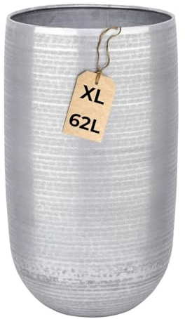 Marrakesch Camiel Pot de fleurs XXL en aluminium - 65 cm de haut - Argenté mat - Pot de fleurs colonne de fleurs 62 l - Grand rond pour l'extérieur et l'intérieur - Pot de fleurs Camiel pour jardin