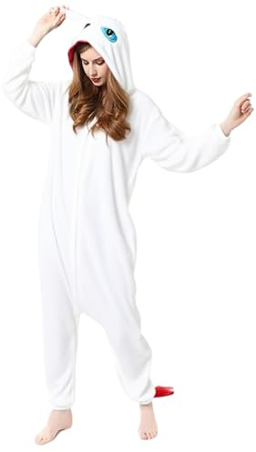 Yearsahrk Senzadenti Onesie per Adulti Pigiama da Drago Costume da Animale Invernale Biancheria da Notte Dinosauro Onesie Costume Natalizio Regali, bianco, L