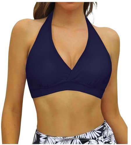 Haut de bikini pour femme - Gros seins - Push Up - Aspect enveloppant - Amovible - Rembourré - Réglable - Bretelles larges - Lacets - Séchage rapide - Sexy - Rembourré - Maillot de bain de sport, Bleu