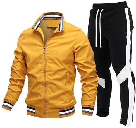 Generisch 2025 Nuovo Tuta da allenamento da uomo 2024, set da 2 pezzi, tuta sportiva casual con contrasto, Colore: arancione., 3XL
