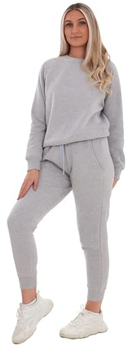 BRAND KRUZE Womens Tracksuit Set Crew Neck Long Sleeve Sweatshirt and Casual Elasticated Joggers Set (UK, Alpha, L, Regular, Regular, Grey)