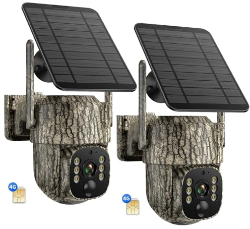 Trail Camera, 4G LTE Cellular Game Cameras with 360° Live Streaming, 2.5K Wildlife Hunting Camera Solar Powered, Security Camera Built-in SIM Card, Night Vision, Motion Activated, Waterproof, 2 Pack