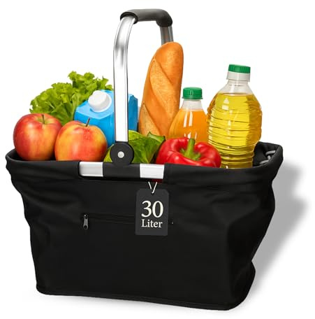 Einkaufskorb faltbar 30L mit Aluminiumrahmen - für Einkäufe und Ausflüge