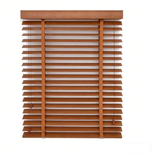 Holzjalousie aus Echtholz mit 50 mm Breiten Lamellen, 30-215 cm B Holz Jalousie für optimalen Sicht- und Sonnenschutz, Jalousette Horizontale inkl. Montageset(Braun)
