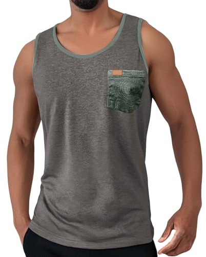 Camiseta Tirantes Hombre sin Mangas con Bolsillos Verano Fitness Gimnasio Interior Vestir Chaleco Reductora Transpirable Deporte Verano Camisetas Tank Top Cómodo Elástica Casual Running Gym