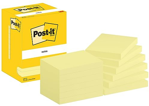 Post-it Notizen Kanariengelb, Packung mit 12 Blöcken, 100 Blatt pro Block, 76 mm x 102 mm, Farbe: Gelb - Selbstklebende Notizzettel für Notizen, To-Do-Listen und Erinnerungen