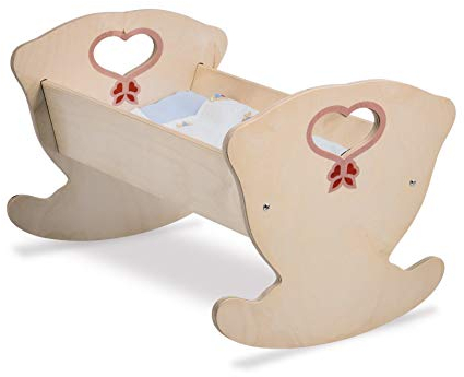 Dida - Culla per Bambole Natura, Lettino Oscillante in Legno con Set di Biancheria, Ideale per Bambole fino a 50 cm, Giocattolo Educativo per Bambini, Prodotto Artigianale Italiano