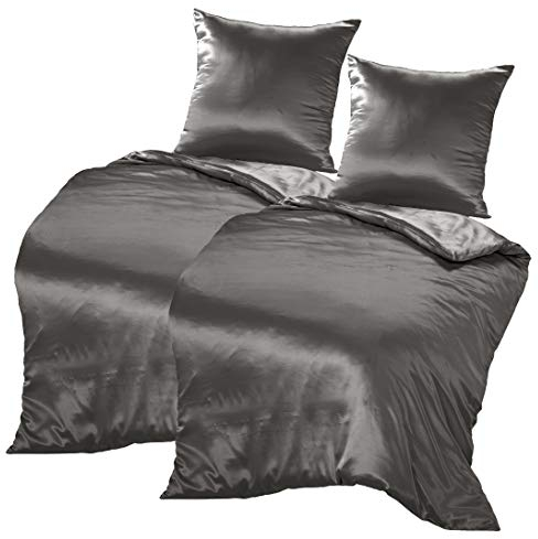 THXSILK 100% Seidenbettwäsche Set 4 teilig, 2 Bettbezüge 135 x 200 cm und 2 Kissenbezüge 80 x 80 cm, 19 Momme Maulbeerseide Bettwäsche, Weich Komfortabel und Glatt, Dunkelgrau