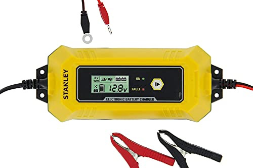 Stanley 201870 Chargeur de Batterie Voiture, Microprocesseur Intelligent, 4A 6V-12V-EU Plug